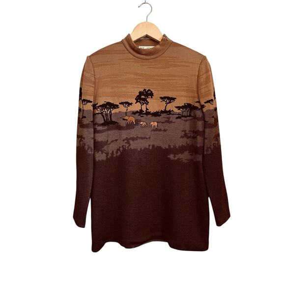 Vintage St John Collection Marie Gray Safari Print Mock Neck Zip Sweater Small - Picture 4 of 10